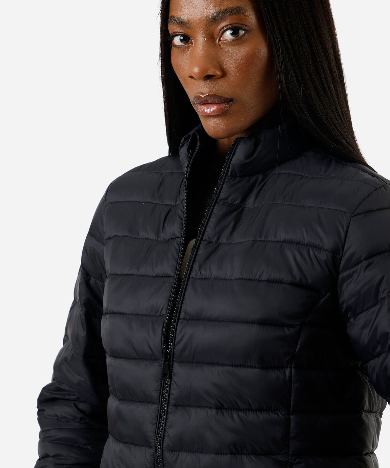 jaqueta puffer feminina gola alta preta
