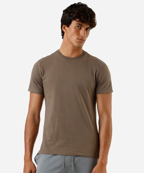 camiseta de algodão básica manga curta bege