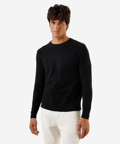 suéter masculino de tricot gola redonda  texturizado preto