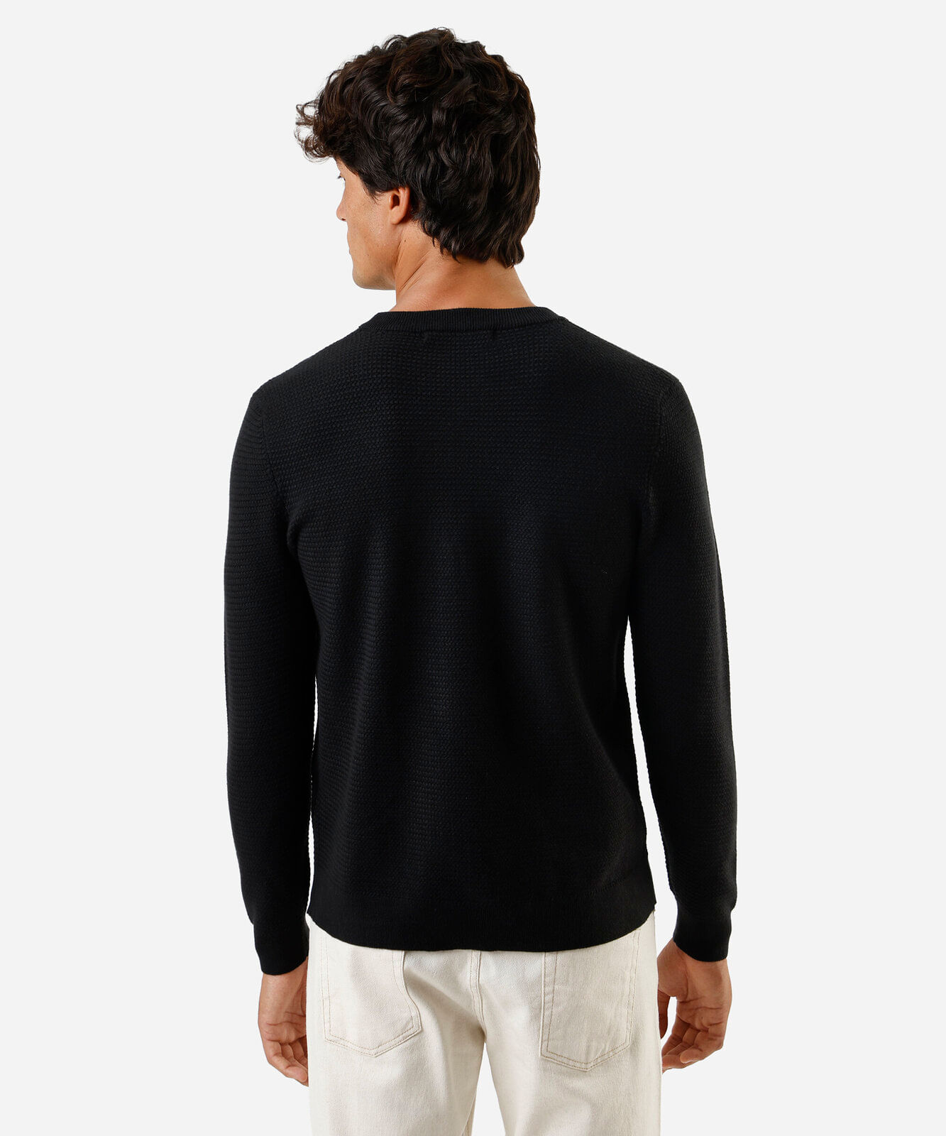 suéter masculino de tricot gola redonda  texturizado preto