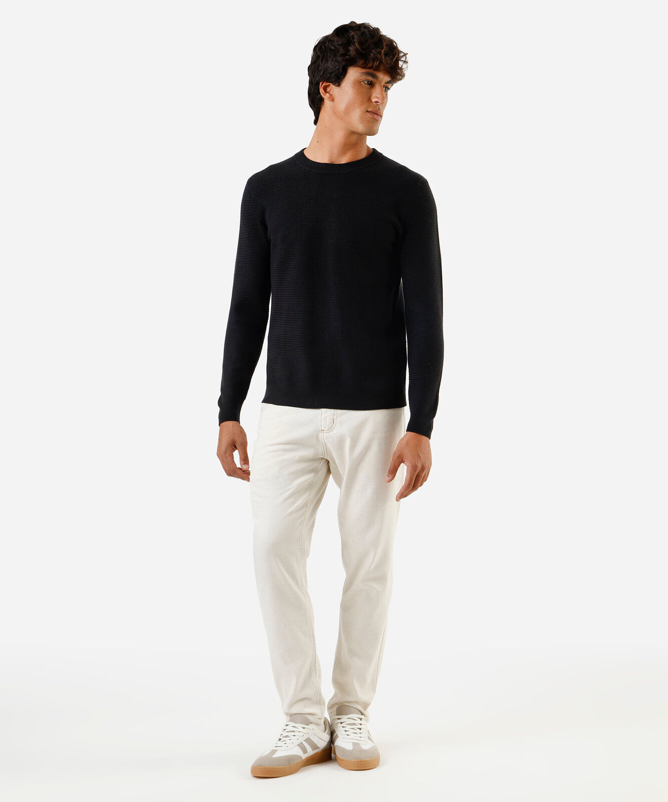 suéter masculino de tricot gola redonda  texturizado preto
