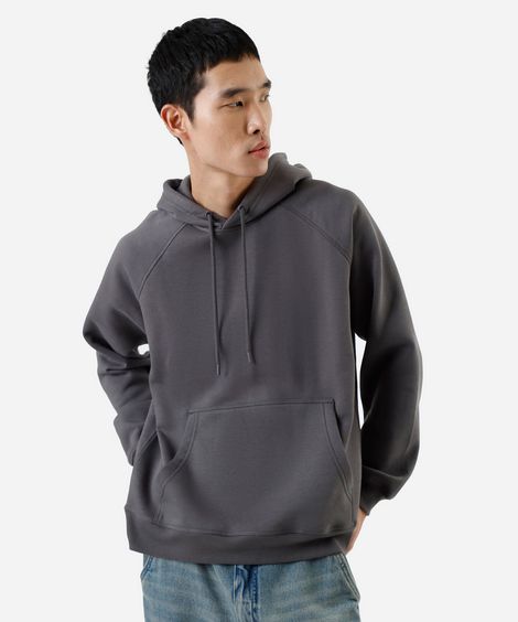 blusão básico masculino de moletom com capuz cinza