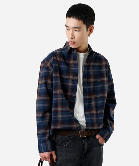 camisa masculina de algodão xadrez azul