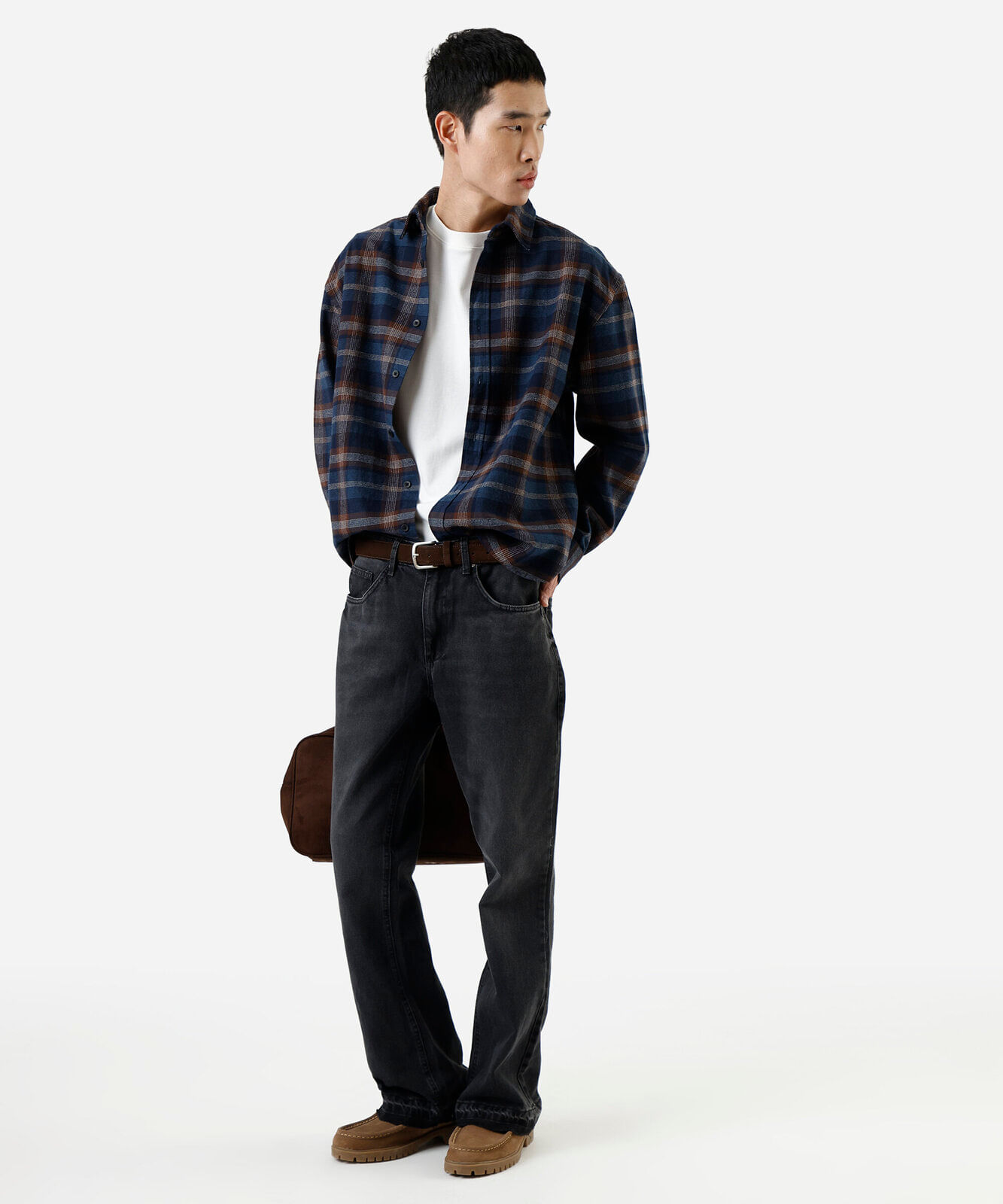 camisa masculina de algodão xadrez azul