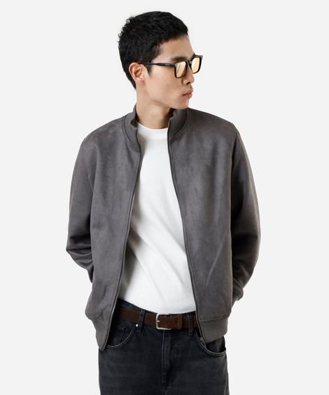jaqueta bomber em suede cinza