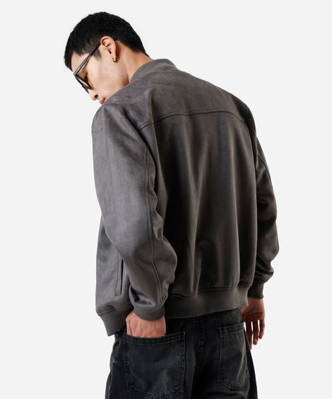 jaqueta bomber em suede cinza