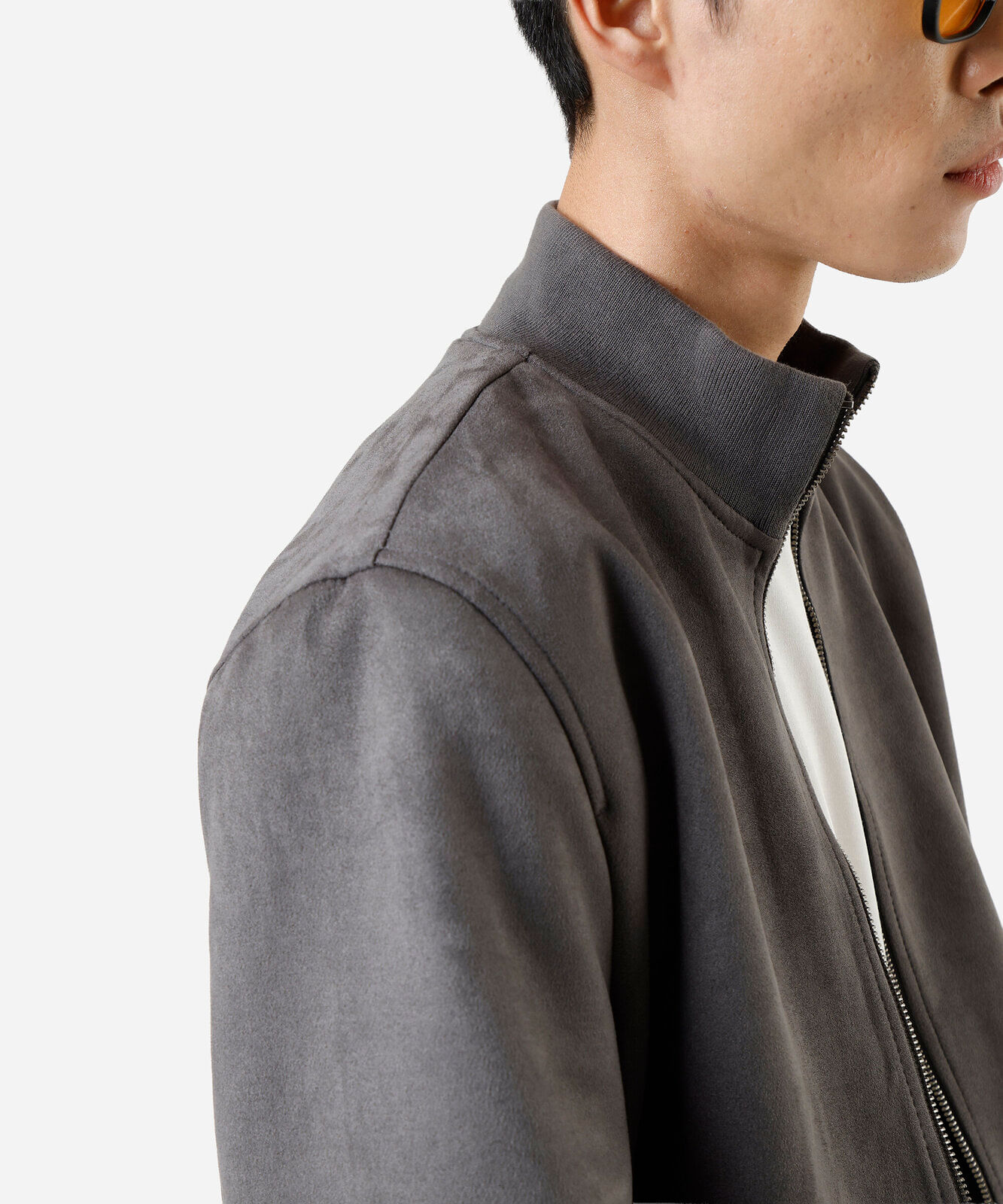 jaqueta bomber em suede cinza