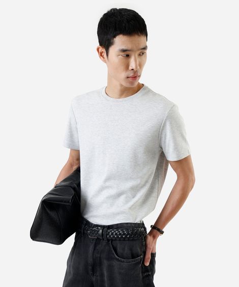 camiseta masculina de algodão peruano slim fit cinza