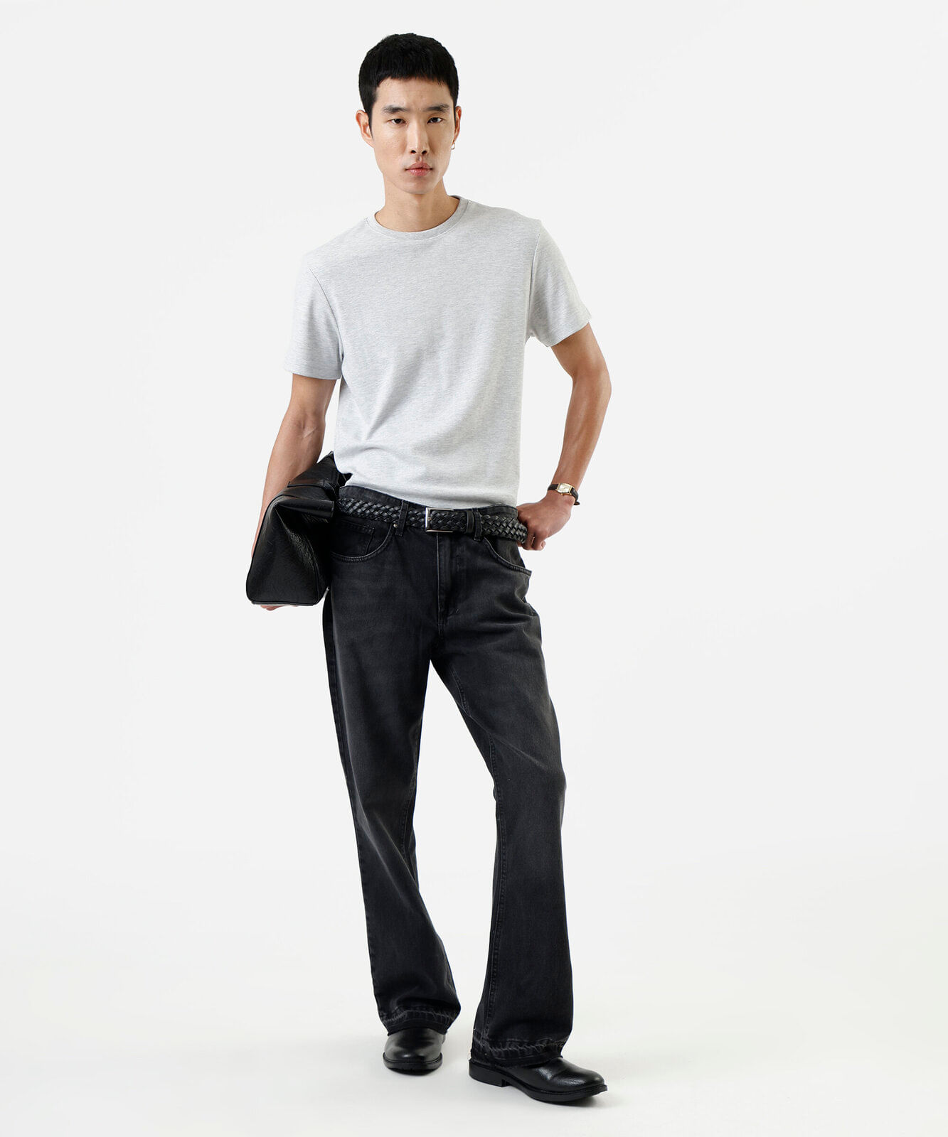 camiseta masculina de algodão peruano slim fit cinza