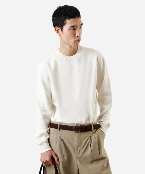 blusão básico masculino de moletom gola redonda manga longa off white