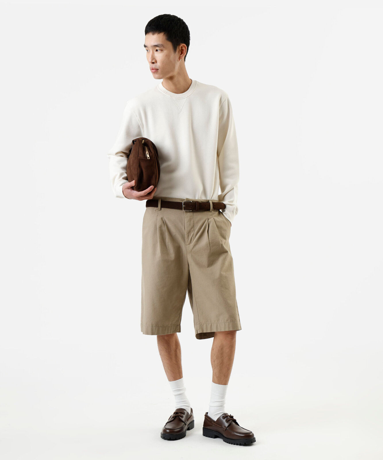 blusão básico masculino de moletom gola redonda manga longa off white