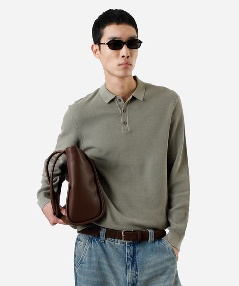 polo masculina de tricot manga longa texturizado verde