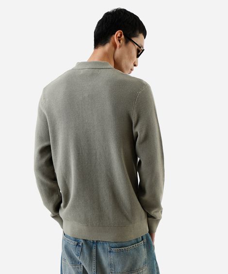 polo masculina de tricot manga longa texturizado verde