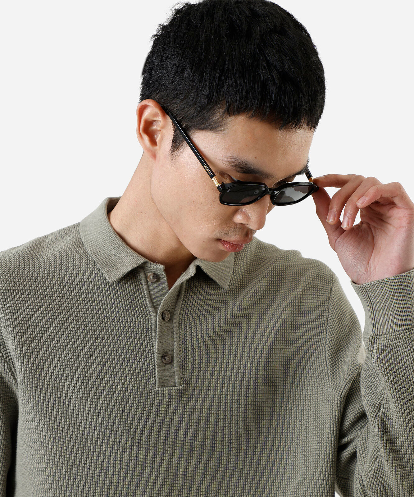 polo masculina de tricot manga longa texturizado verde