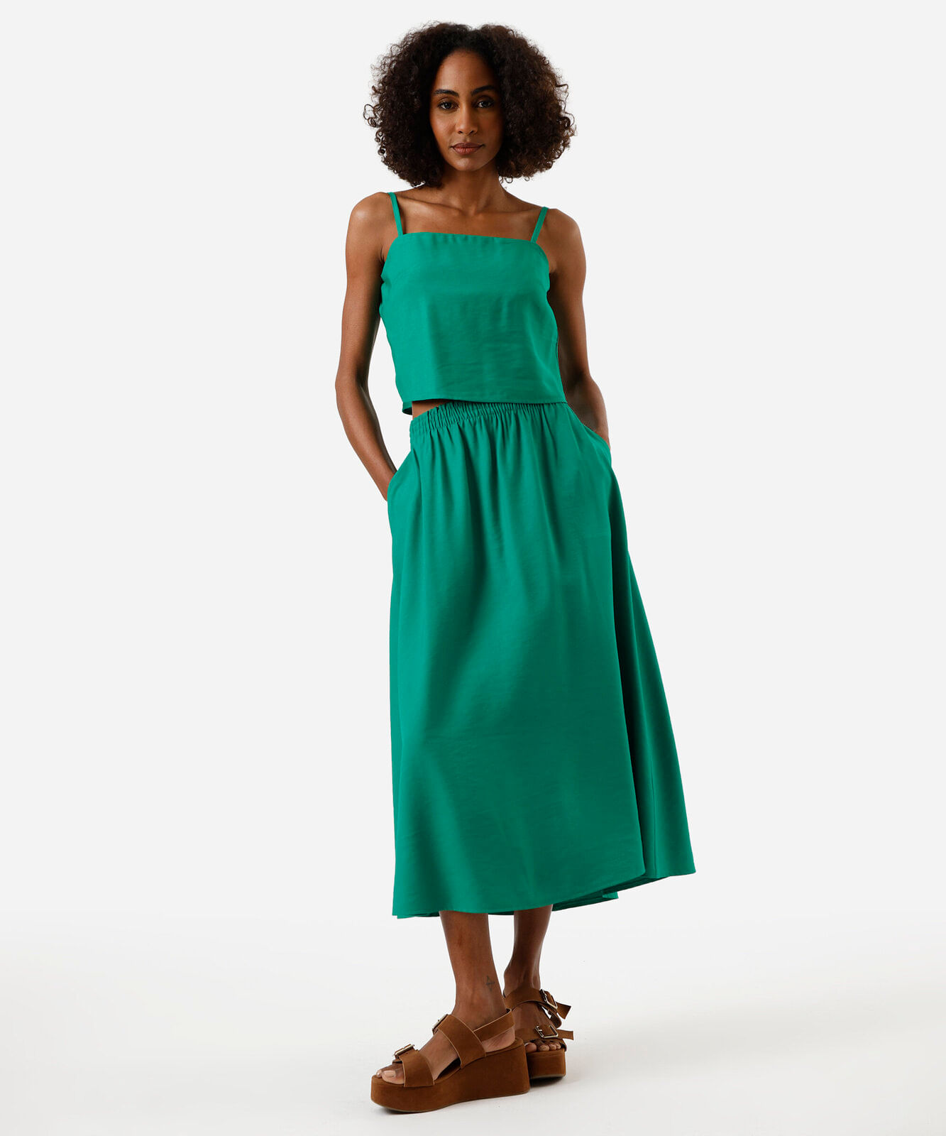cropped alça fina feminino com viscose verde