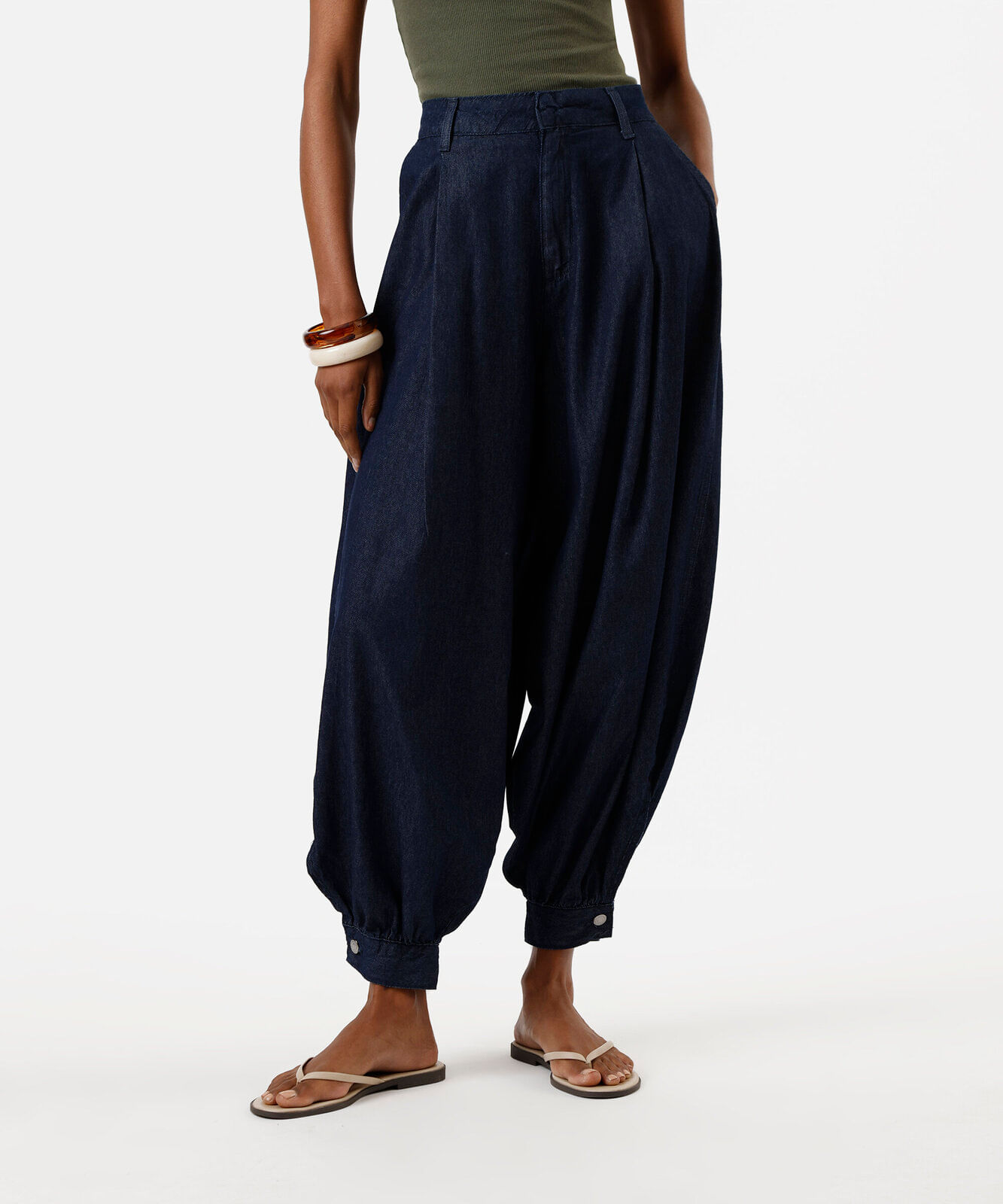 calça aladim feminina jeans cintura alta azul