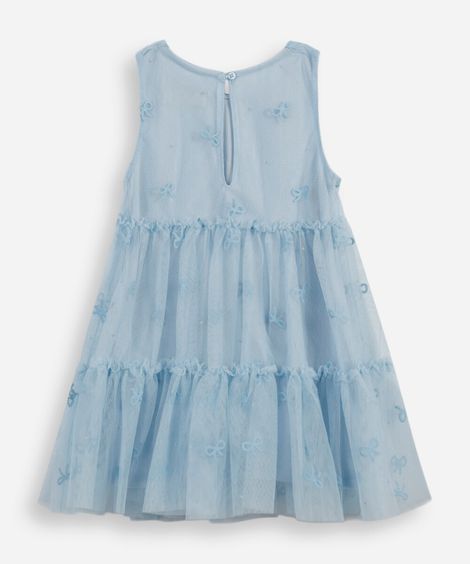 vestido infantil de tule puff laços azul