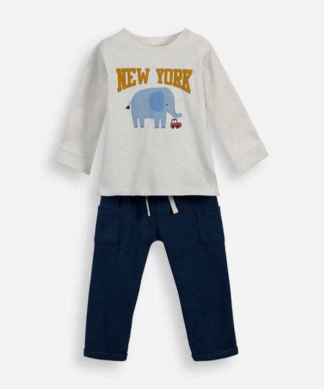 conjunto infantil manga longa elefante azul