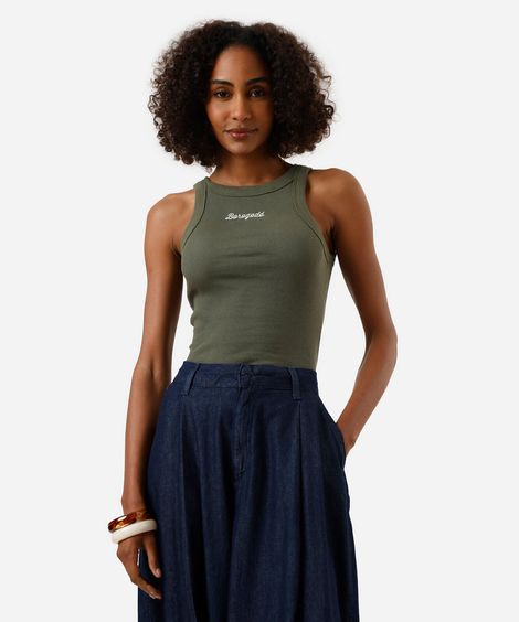 regata feminina de algodão halterneck bordada verde