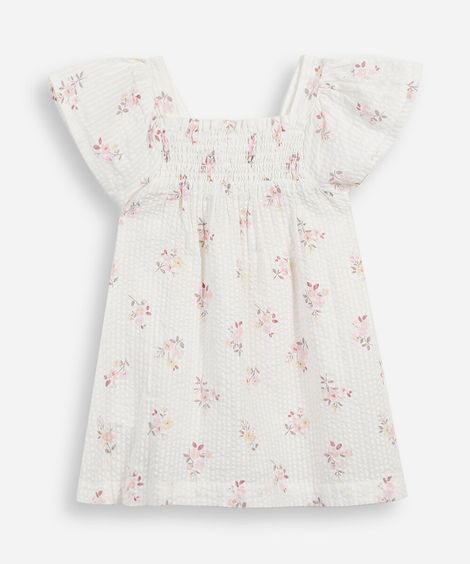 vestido infantil de algodão com calcinha floral off white