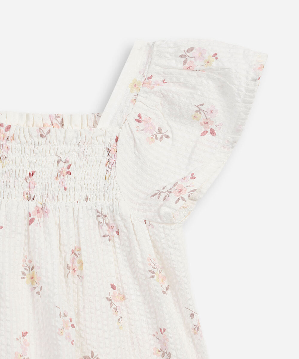 vestido infantil de algodão com calcinha floral off white