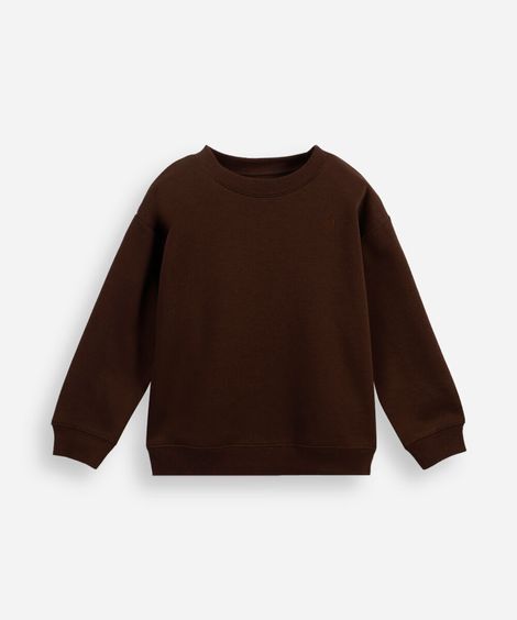 blusão infantil de moletom oversized com bordado marrom