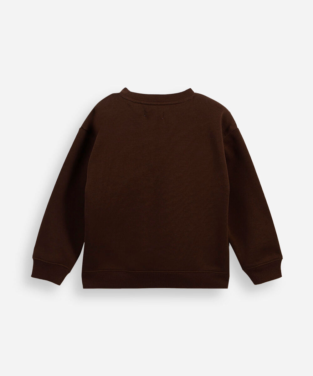 blusão infantil de moletom oversized com bordado marrom