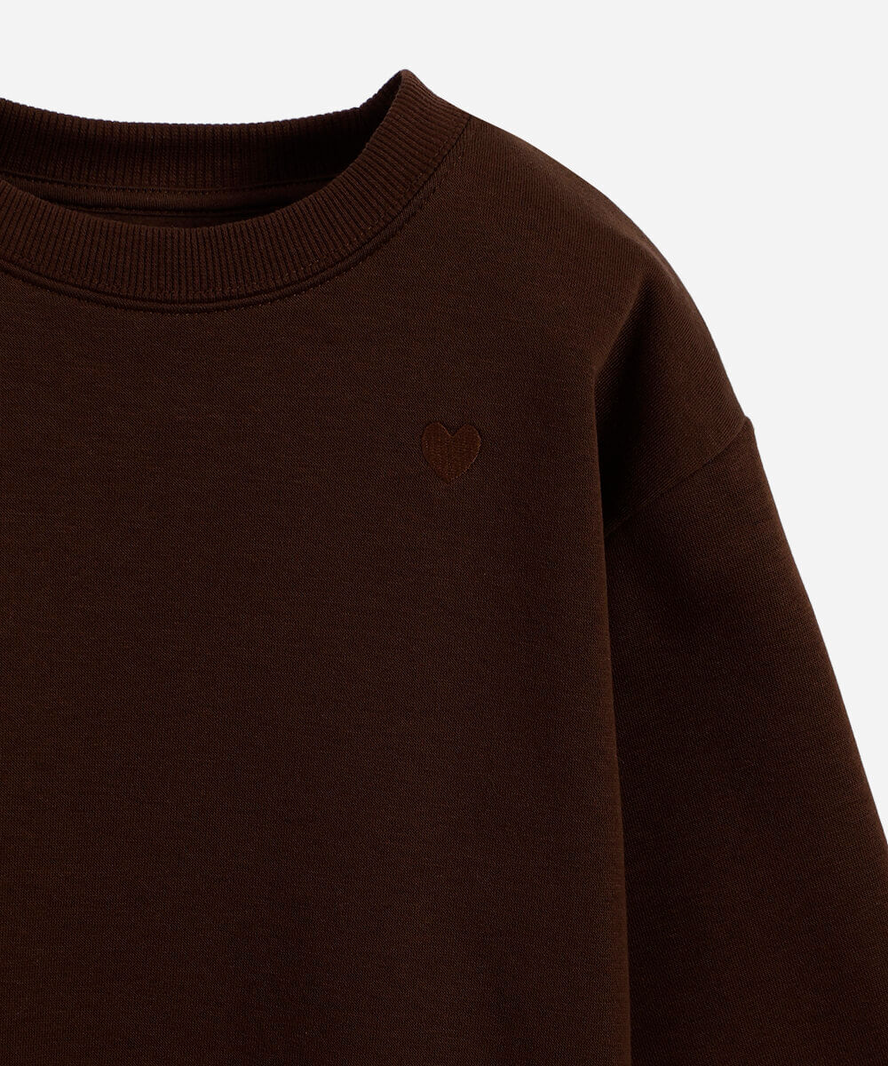 blusão infantil de moletom oversized com bordado marrom