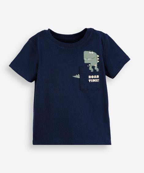 camiseta infantil de algodão manga curta dino azul