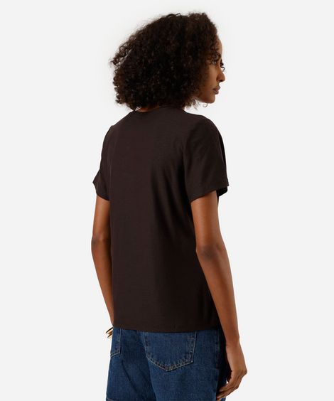 blusa básica feminina de algodão peruano manga curta decote v marrom
