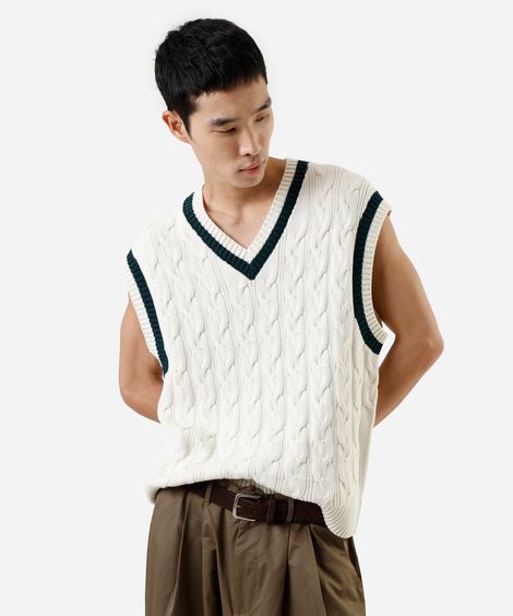 colete masculino de tricot texturizado off white