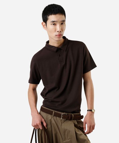 polo slim de algodão manga curta marrom