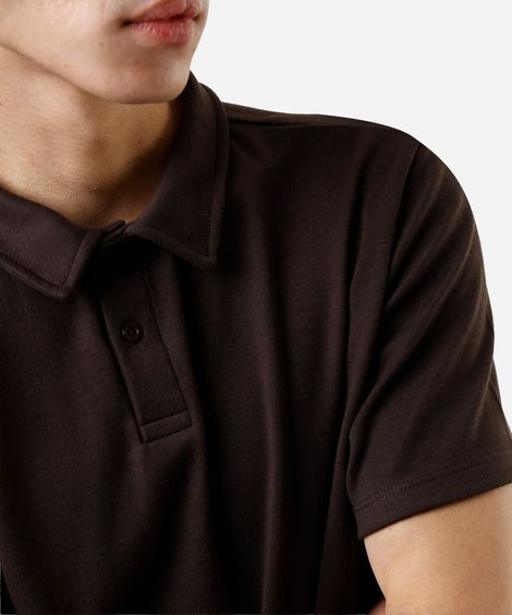 polo slim de algodão manga curta marrom