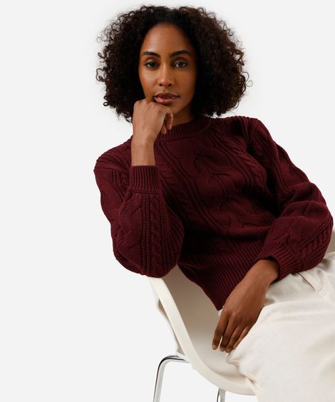 suéter feminino de tricot texturizado vinho