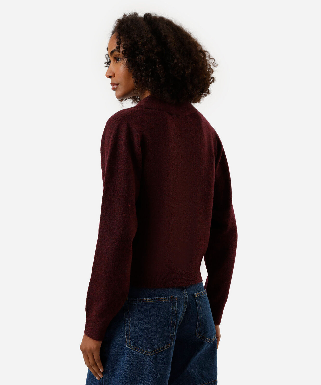 polo básica feminina de tricot manga longa vinho