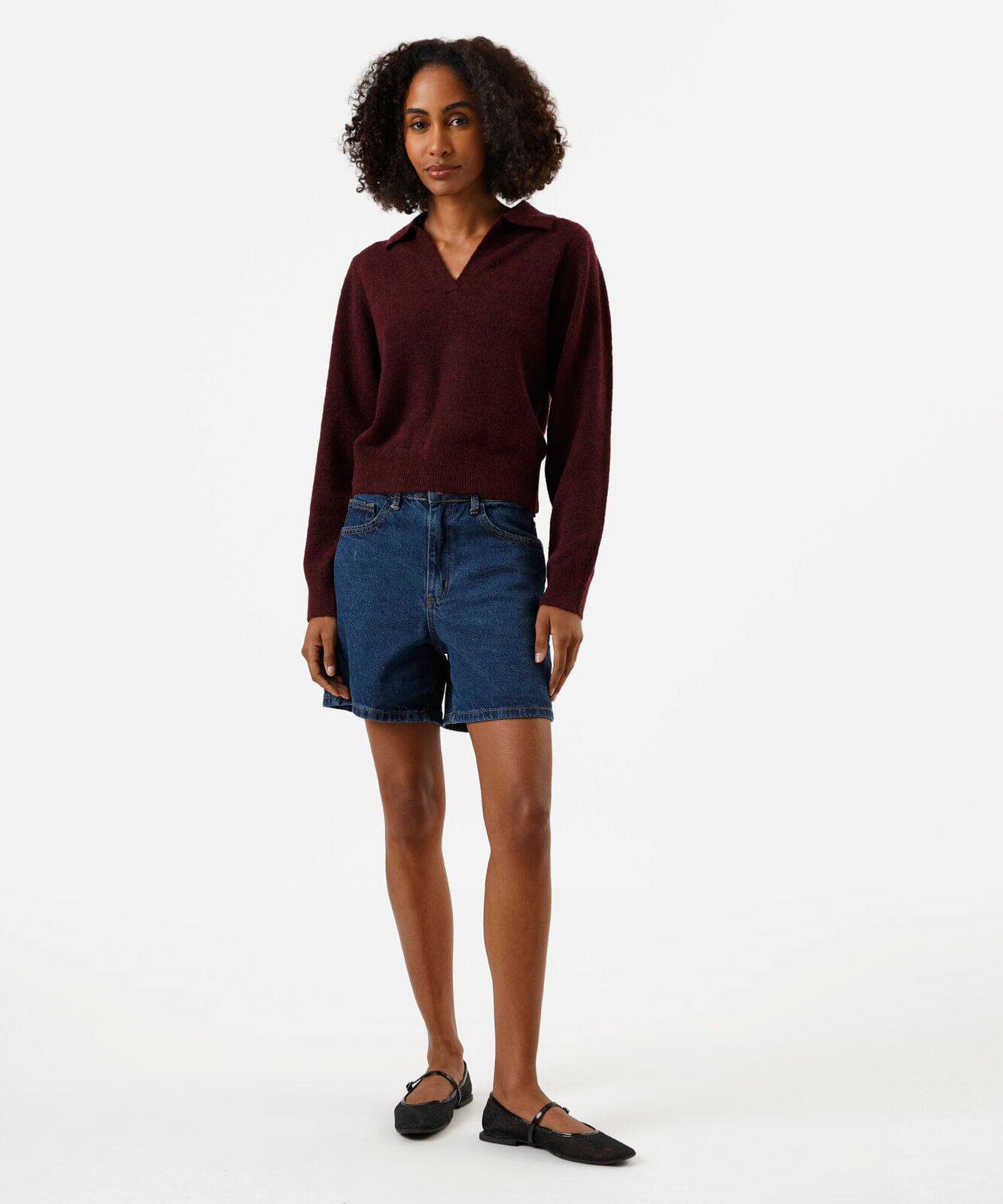 polo básica feminina de tricot manga longa vinho