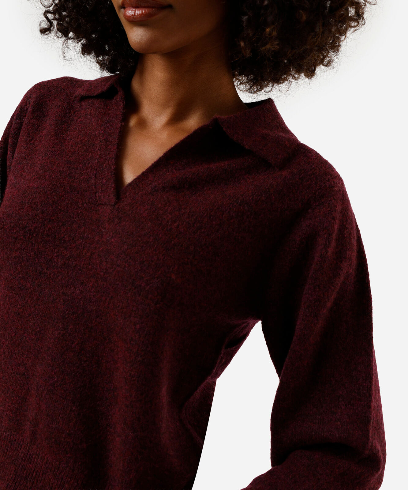 polo básica feminina de tricot manga longa vinho