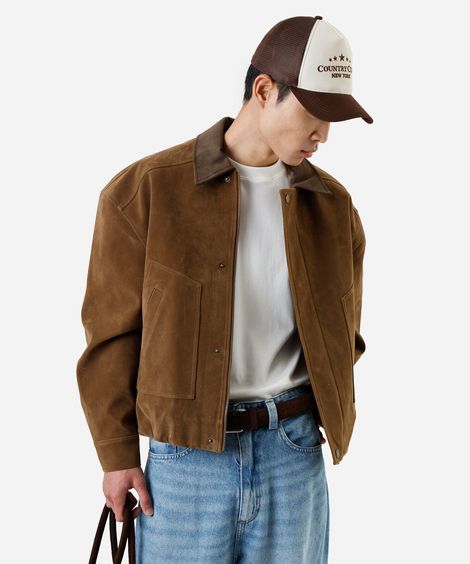 jaqueta masculina de pu texturizada marrom