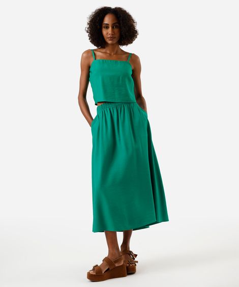saia midi feminina com viscose cós elástico verde