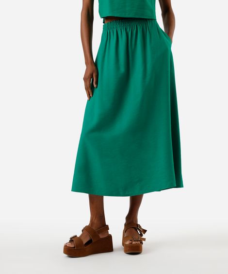 saia midi feminina com viscose cós elástico verde