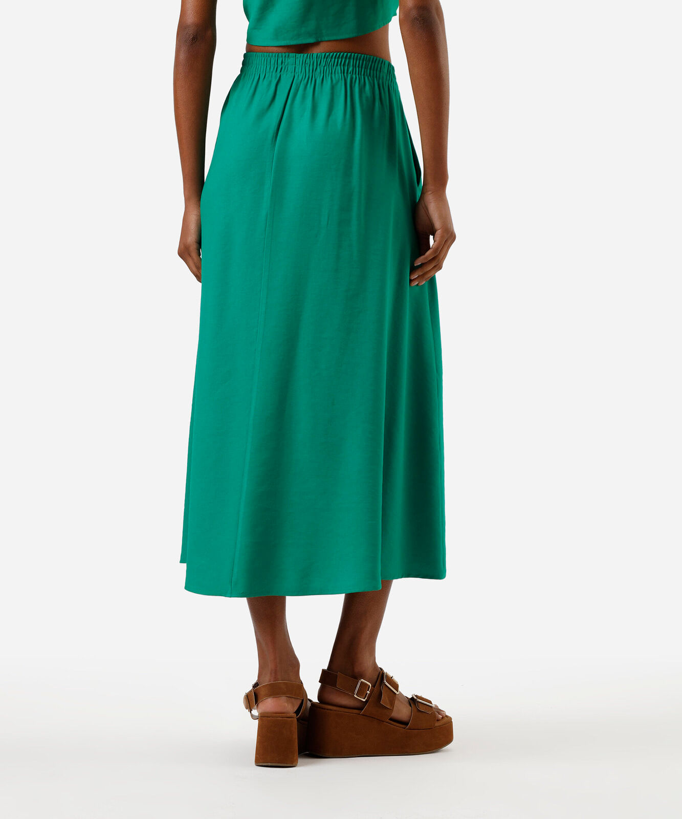 saia midi feminina com viscose cós elástico verde