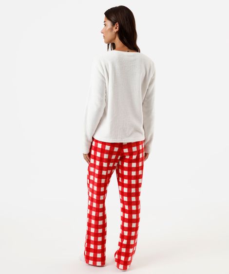 pijama longo feminino de fleece hello kitty off white