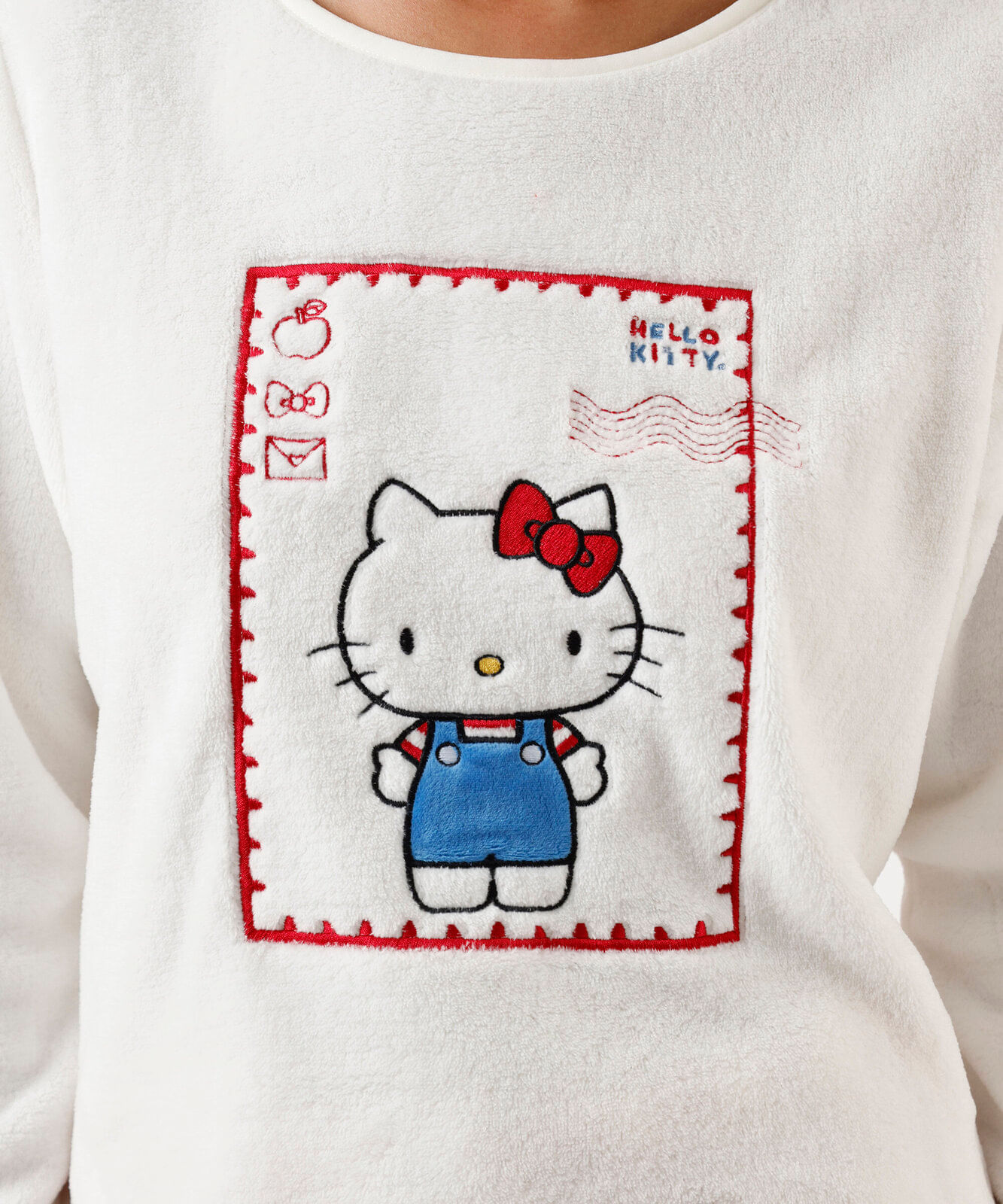 pijama longo feminino de fleece hello kitty off white