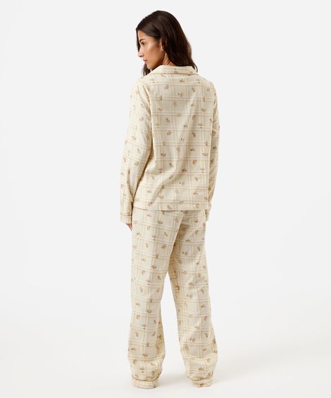 pijama longo americano feminino de algodão ursinho pooh bege