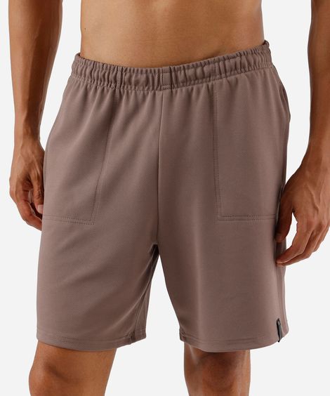 short cós com elástico texturizado esportivo marrom