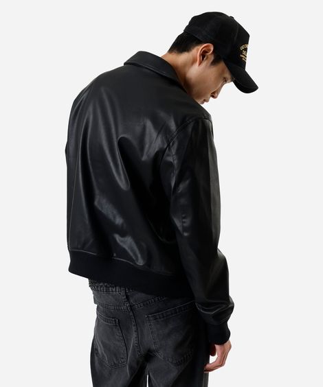 jaqueta bomber masculina de pu com bolsos preta