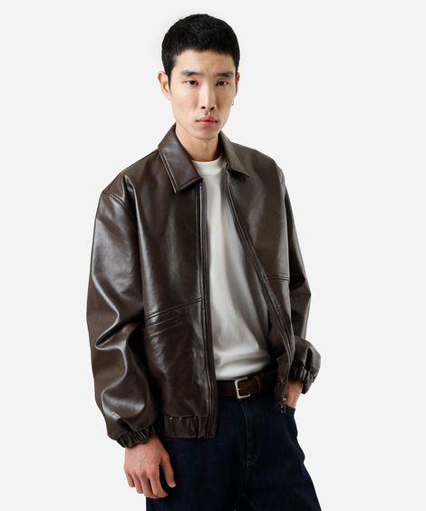 jaqueta masculina de pu com bolsos marrom