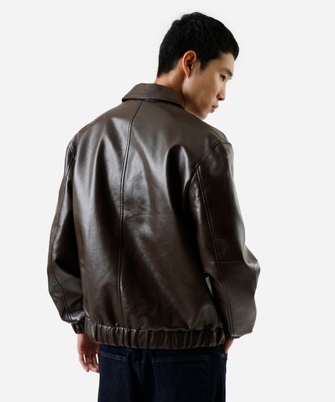 jaqueta masculina de pu com bolsos marrom