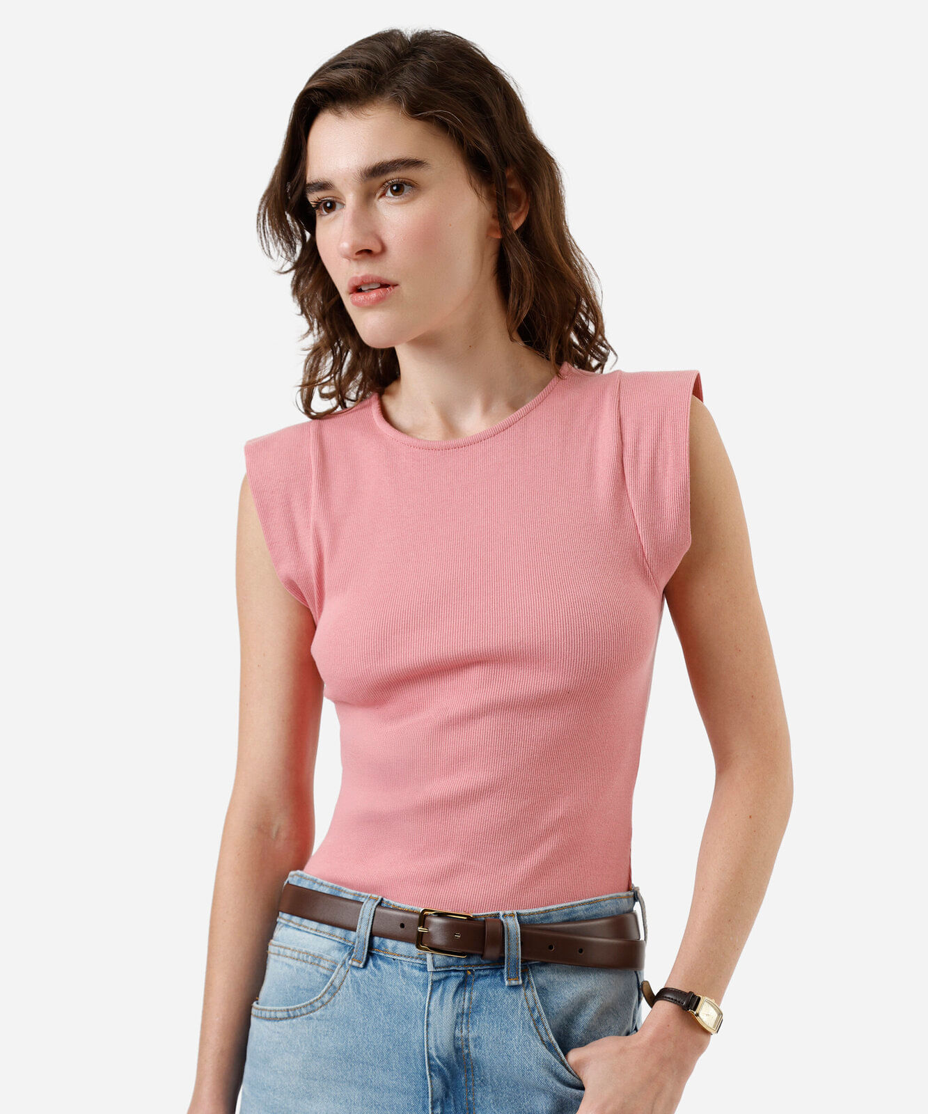 blusa muscle tee feminina de algodão canelada rosa