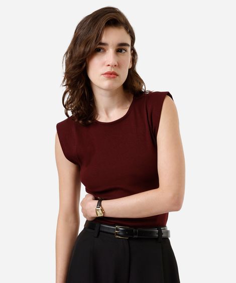 blusa muscle tee feminina de algodão canelada vinho